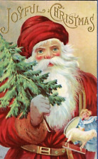 Antique Postcard Joyful Christmas Santa Tree Doll Toys Early 1900s picture
