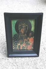 BEAUTIFUL VINTAGE CATHOLIC CZESTOCHOWA BLACK MADONNA MARY & INFANT FRAMED PRINT picture