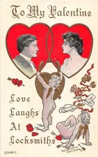 H53/ Valentine's Day Love Holiday Postcard c1910 Man Woman Hearts Gold Cupid 36 picture