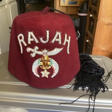 Shriners Masonic Rajah Burgundy Fez Hat w/Tassel & Ornamential Pin picture