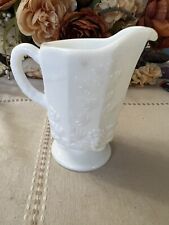 Westmoreland Footed Milk Glass Pitcher Paneled Grape Vine Pattern  Vintage 4.5 picture