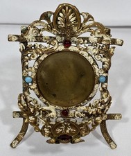 Antique Jeweled Enameled Brass Bronze Ormolu Pocket Watch Desk Stand picture