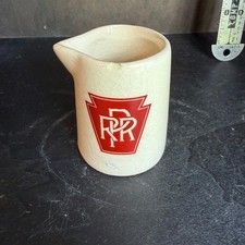 Vintage Pennsylvania Railroad PRR Red Keystone Logo Ceramic Creamer Pitcher 2.5