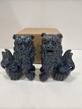 Shisa Lion Dog Figurine Okinawa Pottery  Japan Signed NIB blue Rare picture