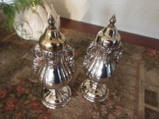 1940s Vtg Wallace Baroque Silverplated Salt & Pepper Shakers MCM Ornate Set Of 2 picture