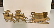 VTG Solid Brass 4 Reindeer w/ Sleigh Christmas Decor  Mantel Piece picture