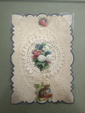 Framed Antique Victorian Paper Lace Valentine Card, Cat Die-Cut 