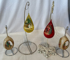 4 VTG 1960's Jewel Brite Sugared Teardrop Diorama Angel Christmas Ornaments picture