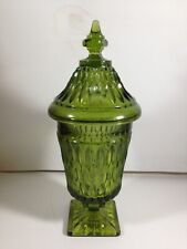 Vintage Indiana Glass Mt Vernon Green Covered Candy Dish Compote picture