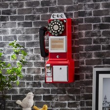 . American Retro 1950's Payphone with Coin Bank Wall-Mount Corded Phone (Red) picture
