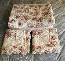 French Boutis Pique King Quilt Set Floral 100% Cotton + Shams Reversible Vintage picture