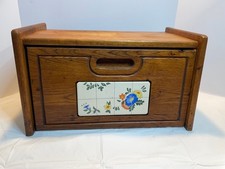 Vintage Hard Wood Bread Box Porcelain Pantry Farmhouse Country 16.5 x 10.5 x 11 picture