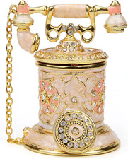 Vintage Telephone Trinket Box Hinged Enamel Hand Painted Jewelry Box Decorative picture