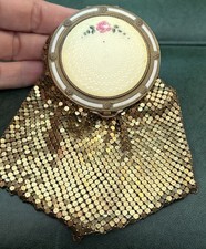 Vtg Evans Mayfair Gold Mesh Compact Powder/Blush Evening Clutch Enamel Art Deco picture