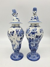 Royal Delft (De Porceleyne Fles) Lidded Baluster Vases, lion finials,10