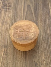 Vintage Japanese Wood Carved Set of 8 Coaster in Round Box Wood picture
