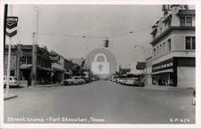 Fort Stockton TX Downtown Street Scene w/ Shops Parked Cars Cline RPPC COPY picture