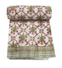 Handmade Kantha Quilt Indian Quilt Queen Bedding Throw Blanket Floral blanket picture