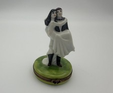 Limoges France GR Peint Main Bride Groom Wedding Porcelain Trinket Box picture