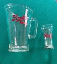 Vintage Stroh's Beer Heavy Glass Pitcher, beer glass and three bottles picture