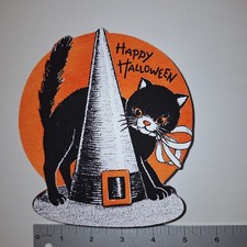 Vintage 1940s Halloween Candy Box Black Cat Witch Hat Repro DIE-CUT -5.5 in NEW picture