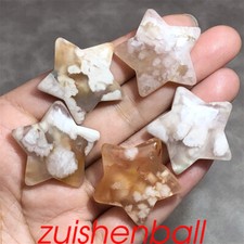 5x Natural Cherry blossom agate Star Quartz Crystal Skull Carved Reiki Healing picture