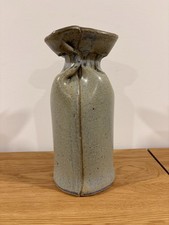 Rare Vintage Gunny Sack Studio Pottery Vase Canada Signed RP  Blue Beige picture