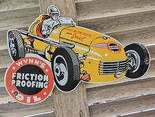 GIANT VINTAGE WYNN'S RACE CAR PORCELAIN SIGN CAR GAS OIL TRUCK 2 FEET LONG  picture