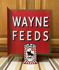 Wayne Feeds Flange Sign Farm Tractor Horse Double Sided Vintage Style Wall Decor picture