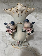 Vintage Paris Porcelain Hand Painted Vase with Bluebirds Numbered picture