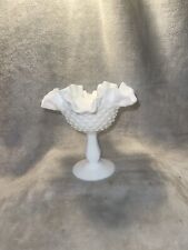 Vintage FENTON hobnail milkglass candy bowl dish on pedestal and glass ruffles picture