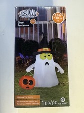 Gemmy Inflatable Halloween Ghost 3.5 ft w/ Pumpkin Basket Airblown Decor picture