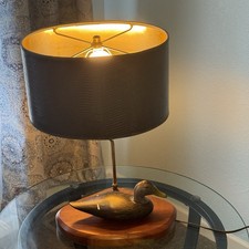Vintage Wooden Duck Decoy Table Lamp with Black Shade picture