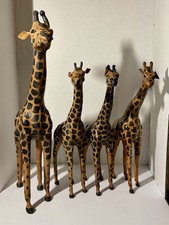Vintage Leather Wrapped Giraffe Family Statues - Set of 4 (Mint Condition) picture