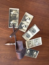 Antique Stereoscope Viewer w/ 14 Stereograph Cards-Missing Lens / Restoration picture