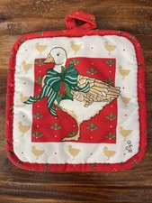 Vintage CSC 1988 Christmas Winter Goose Geese Holly Pot Holder Hot Pad picture