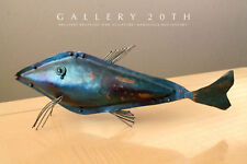 AWESOME MID CENTURY MODERN BRUTALIST FISH SCULPTURE VTG SEA 50'S BLUE GREEN picture