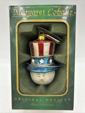 Vintage Margaret Cobane Christmas Ornament Patriotic Snowman Hand Blown Glass picture