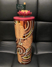 Starbucks 2024 Holiday Flower Straw Charm 24oz Tumbler BNWT picture