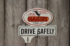 RARE 1950s HAGIES HYBRID SEED CORN STAMPED PAINTED METAL TOPPER SIGN FARM DONKEY picture
