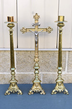 Vintage 3 Piece Set Altar Set: Altar Cross with Candlesticks (CU725) chalice co picture