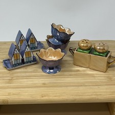 VTG Lusterware Lot Houses Salt and Pepper Shakers Tray 3 Bowls Made in Japan picture