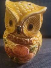 Vtg 1950 60’s Mid Century Modern OWL  salt shaker Ceramic Yellow Souvenir picture