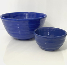 VTG Stoneware Pottery Mixing Bowls Ribbed Beehive Cobalt Blue 2pcs 6