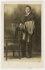 Dapper African American Man 1920 Handsome Young Black RPPC Smiling Bowler Hat picture