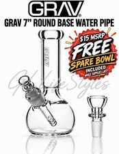 GRAV® SMALL 7” ROUND BASE WATER PIPE BONG, ICE PINCH, REMOVABLE STEM, CLEAR picture
