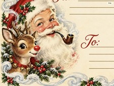 VTG Santa Rudolph Retro Style Mailing Labels Gift Tags Set Of 12  picture