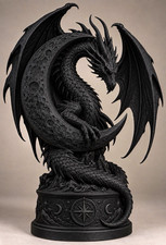 Black Fantasy Dragon Statue Bust with Wings 3D Printed Resin Figurine 10 in picture