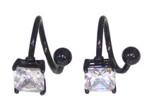 2-14g 9/16 Twister Ear Lip Belly Ring Black PVD Square Bling 316L Surgical Steel picture