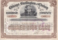 1892 Chicago, Burlington & Quincy Railroad capital stock certificate picture